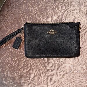 COACH Black Pebbled Leather Wristlet